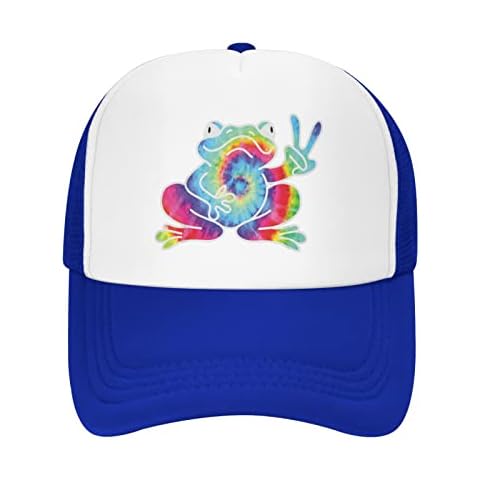 VunKo Mesh Dad Hat Adjustable Washed Cool Peace Frog Tie Dye Baseball Dad Cap Funny Distressed Ball Trucker Cap for Women Men, Blue, One size Cover