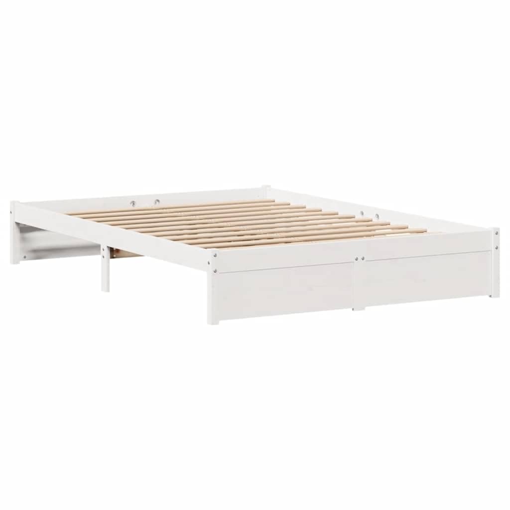 vidaXL Massivholzbett, Holzbett Bett mit Schubladen, Bettgestell Bettrahmen mit Lattenrost, Doppelbett für Schlafzimmer, Weiß 120x200cm Kiefer