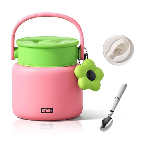 Euakee Termo para Comida 800 ml, Acero Inoxidable Doble Aislado con Cuchara, Recipiente Térmico para Comida, Fiambrera Termica Infantil y Adultos, Mantiene la Comida Caliente y Fría -Sin BPA (Rosa)