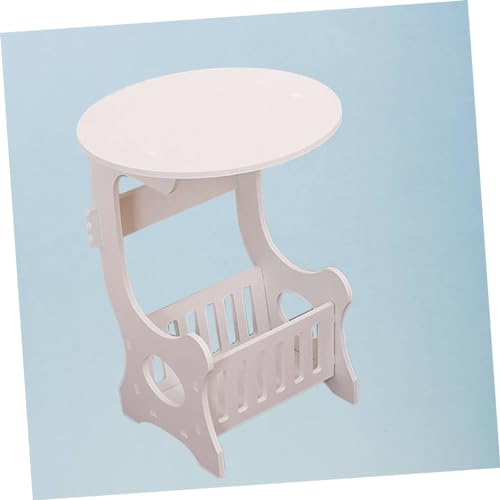Table basse ronde et panier de rangement Cabilock blanc mini table appoint compacte - 8