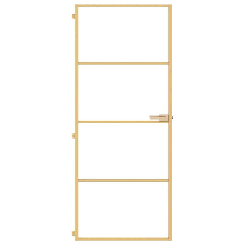 vidaXL Puerta de Interior, Puerta de Panel, Panel de Privacidad, Puerta Decorativa para Dormitorio Baño, Vidrio Templado y Aluminio Dorada