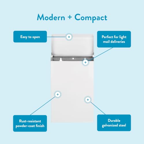 Image of Architectural Mailboxes Modern Heritage Wall Mount Mailbox, White, Small | Galvanized steel build for outside with weather-resistant outdoor construction and a rust-resistant powder-coat finish.