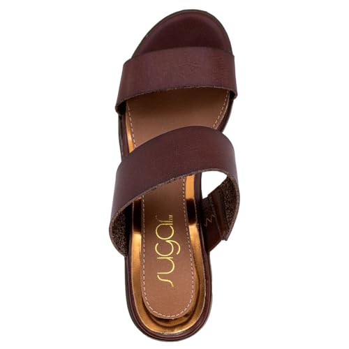 Sugar Women's Heeled Two Band Slide Sandal: Square Open Toe, Low Block Chunky Heels, Slip-On Comfort - Halo4