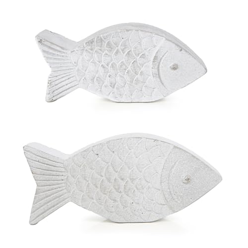 Logbuch-Verlag 2 figuras de peces gris de hormigón, modernas, para colocar de pie, decoración marítima, baño, hotel, 16-20 cm