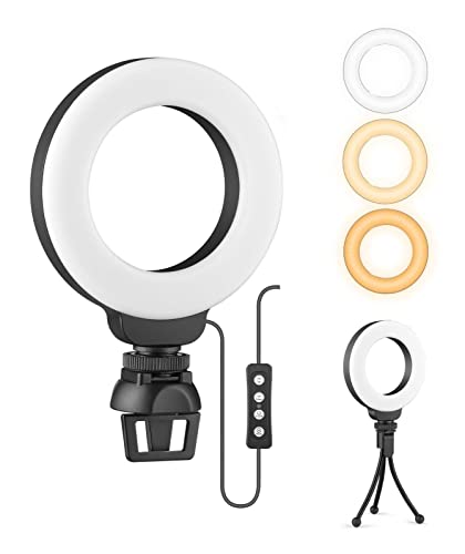 Ital Anillo de Luz LED 4' con Soporte de Sobremesa y Pinza para Pantalla - Iluminación Regulable y Ajustable para Fotografía, Videoconferencias o Maquillaje