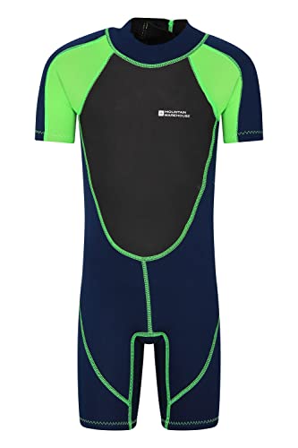 Mountain Warehouse Shorty Neoprenanzug Junior für Kinder - 2,5 mm, Kinder-Schwimmanzug für Jungen und Mädchen, Flatlock-Nähte, Wetsuit, Verstellbarer Hals, zum Surfen Grün 3-4 Jahre