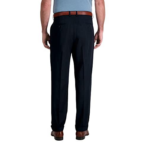 Haggar mens Mynx Gabardine Hidden Expandable Waistband Classic Fit Front Pleated Dress Pant, Navy, 34x323