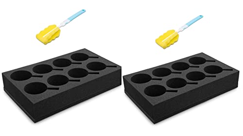 Hawetico 2x Foam Cup Glass Holders - Reinforced Dark Grey Sponge Foam Holds 8 Mugs, Sturdy, for Caravans, Camping, Boats, Motorhomes-Complete with Sponge Cup Brush