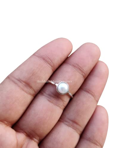 White Pearl Ring 925 Sterling Silver 6 Mm Round Stone Handmade Stackable Women June Birthstone Simple Dainty All Size Ring #TOP2