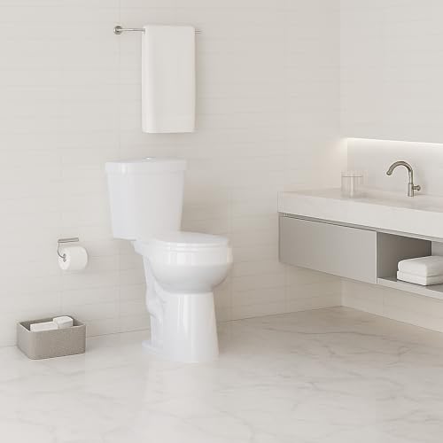 Image of GarveeTech Two-Piece Toilet, 21 inch Height, Round Bowl for Bathrooms with Soft Close Seat, Extra Tall Height Toilet with 1.28 Siphonic Flush Cotton White