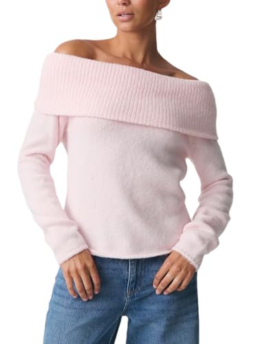 Image of Women Off The Shoulder Sweater Long Sleeve Ribbed Knit Top Y2k Pullover Sweaters Fall Going Out Streetwear