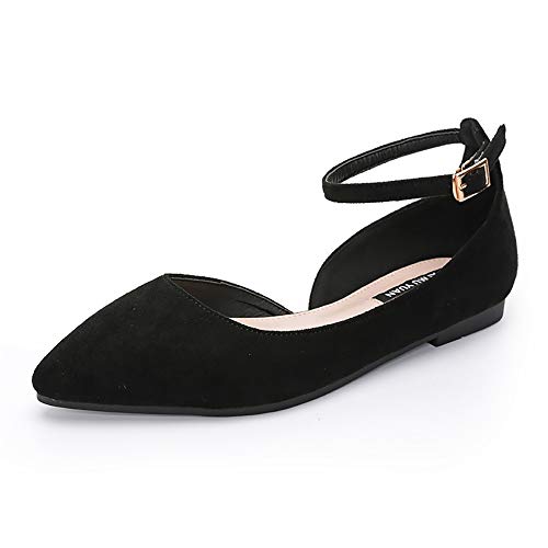 Meeshine Womens D'Orsay Pointy Toe Ankle Strap Wrap Ballet Flats Lace Up Flat Shoes