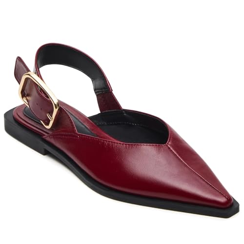 Pointed Toe Flats for Women Slingback with Ankle Strap Women's Comfortable Slip On Flat Office Shoes