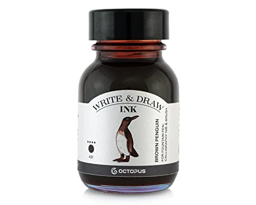 Octopus Write and Draw Ink 431 Brown Penguin Waterproof Ink for Writing and Drawing Calligraphy Ink Non-Fading Drawing Ink for Fountain Pen Brown 50ml