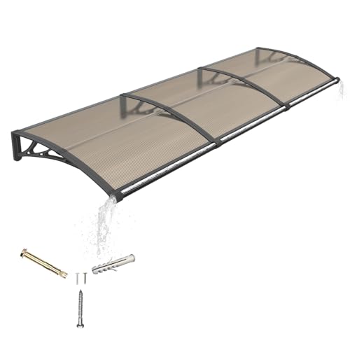 Door Canopy Outdoor Awning with Drainage,300x100 cm Polycarbonate Rain Shelter with ABS Brackets,Polycarbonate Sheet,UV,Snow Protection for Porch,Front Door, Patio, Window, Deck