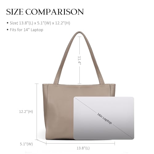 Image of befen Genuine Leather Tote Bag for Women Work Travel Leather Purse Handbags | Real Leather, Padded 14 inch Laptop Compartment, Multi-Pockets, Zipper, Tote Bag for Daily