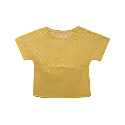 Womens Crew Neck Short Sleeve See Through Top Ladies Fishnet Plain Mesh Tee T-Shirt Top Yellow Cover