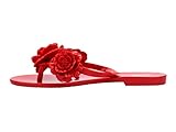 mini melissa Harmonic Springtime Girls Flip Flops - Feminine & Trendy Jelly Flip Flops w/Flower Applique, Slip On Summer Sandals for Kids, Red, 3
