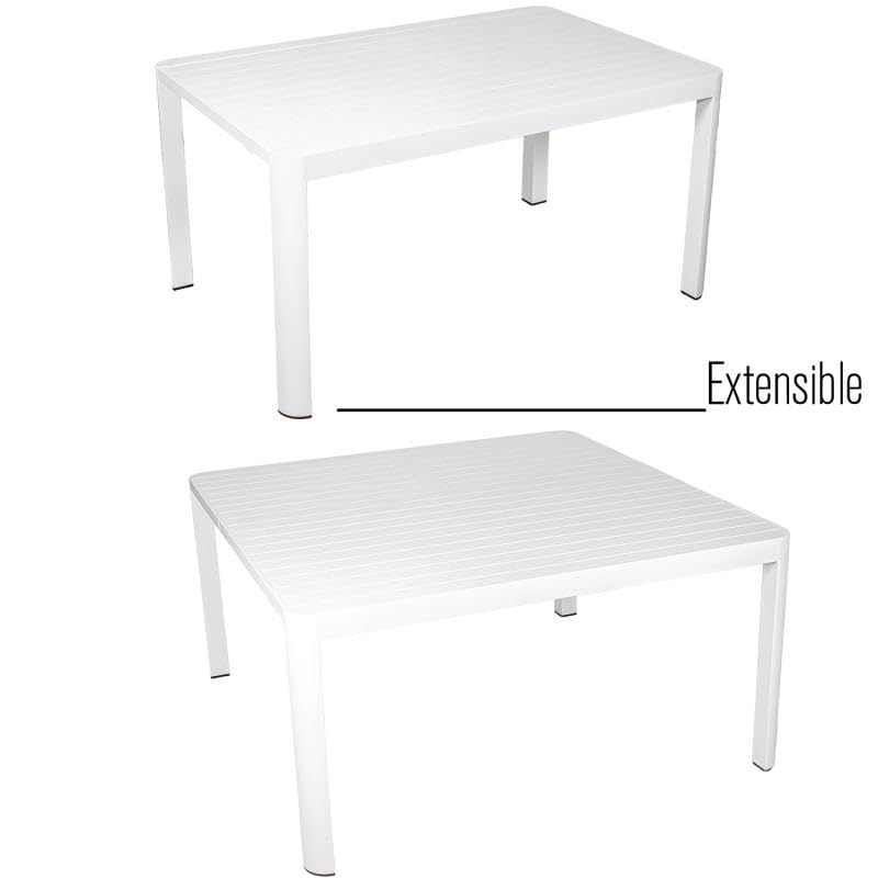DRW Tavolo allungabile da esterno in alluminio, bianco, 75 x 149 x 149 cm