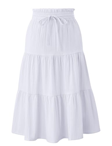 La mejor comparación de Faldas para Niña que puedes comprar esta semana. 48 Kukume - Falda larga de falda para niñas con botones en la parte delantera, falda larga con cinturón con volantes y bolsillo de 3 a 12 años, Blanco 3, 7-8 Years