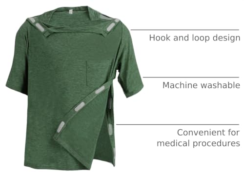 Image of Unisex Post Shoulder Surgery Shirts Recovery Tear Away Short Sleeve Chemo Clothing with Stick On Fasteners, Convenient