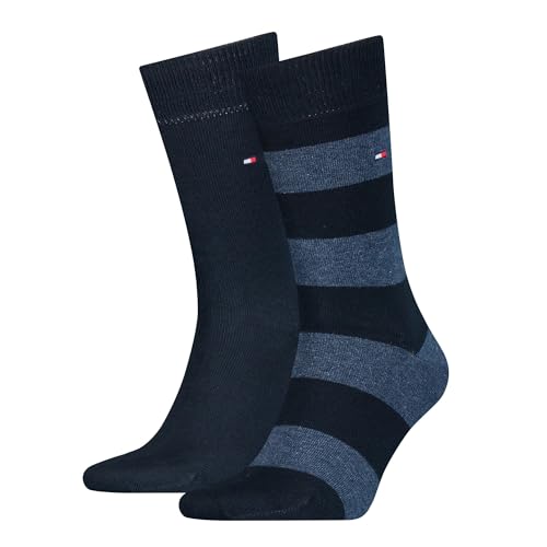 Tommy Hilfiger 2-Pack Rugby Stripe & Solid Socks, Navy, Azul (dark navy 322), 39-42