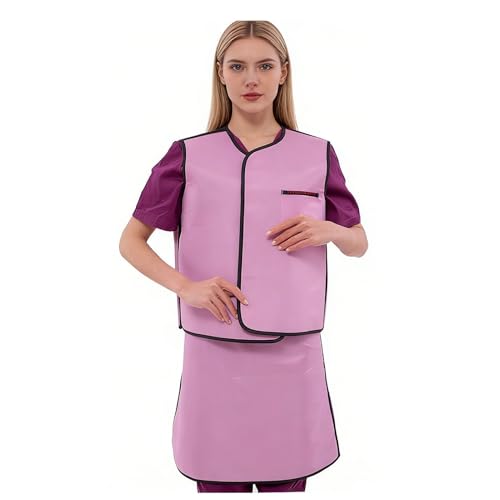 Pink X-ray Protective Lead Skirt Vest Suit, 0.35mmpb Lightweight Soft Radiation Shielding Adjustable Lead Apron(Large)