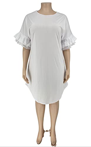Image of Ekaliy Women's Casual Vintage Ruffle Sleeve Loose Party Midi Plus Size Dress Casual Summer