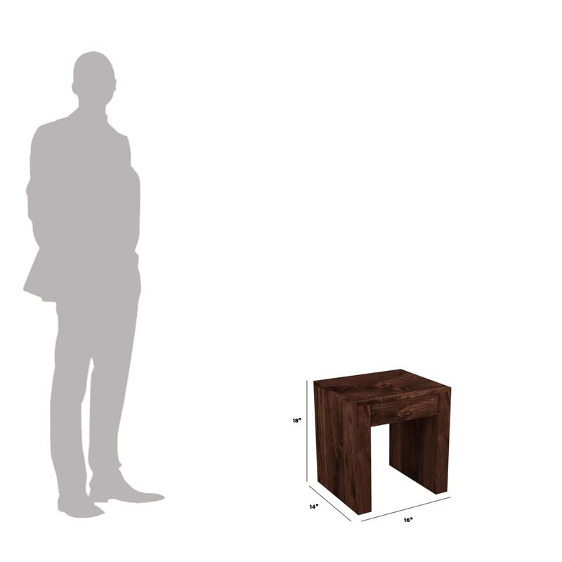 Image of Solid Wood Sheesham End Table with 1 Drawer Modern Design - Walnut Finish