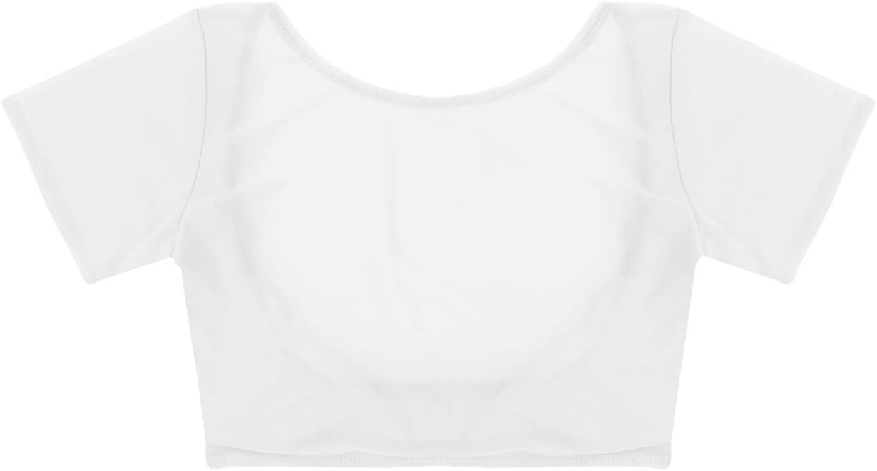 Women's Short Sleeve Mesh See Through Open Bust Belly Dance Crop Top T-Shirt