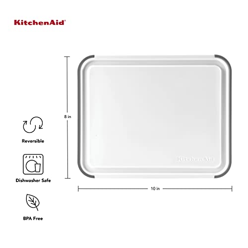 Kitchenaid Classic Plastic Cutting Board With Perimeter Trench And Non Slip Edges, Dishwasher Safe, 8 Inch X 10 Inch, White And Gray #TOP4