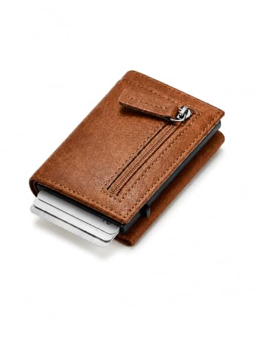 Image of Defender RFID Blocking Leather Wallet for Men | Pop-Up Card Holder with Zipper Coin Pocket & Cash Compartment | Slim Minimalist Wallet