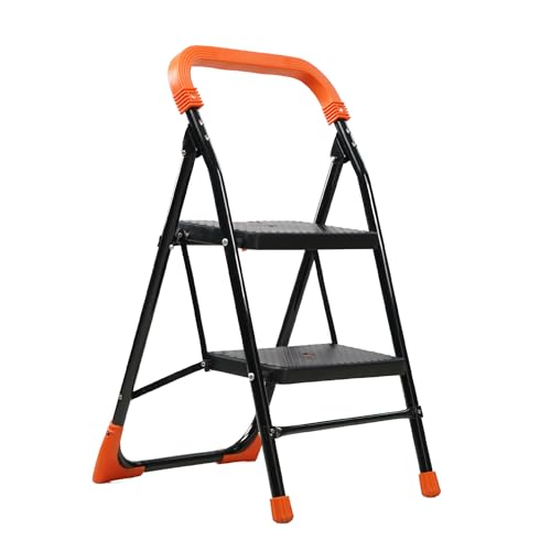 Image of CIPLA PLAST Heavy Duty Folding Ladder with Wide Steps | Foldable | Slip-Resistant | High Strength Long Durable for Home, Kitchen | (5 Years Warranty) (Black & Orange) (2)
