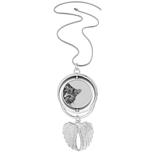 Collier tête de chat noir avec ailes d'ange rotatives en acier pour femme