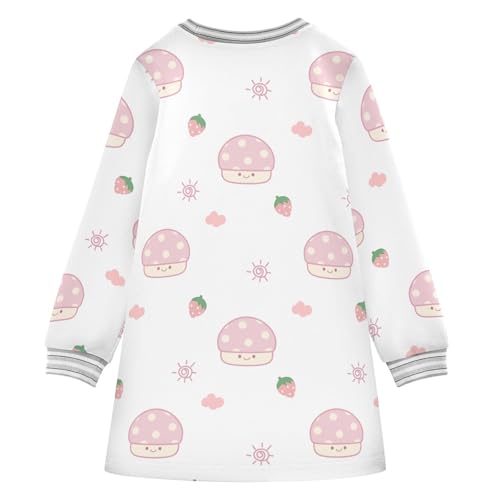 Mushroom Pink Girls Dresses Long Sleeve Sweatshirt Dress for Girls Winter Toddler Casual A Line Dresses Size 2-8T2