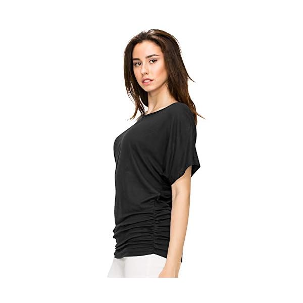 Made-By-Johnny-MBJ-Womens-Solid-Short-Sleeve-Boat-Neck-V-Neck-Dolman-Top-with-Side-Shirring MBJ WT817 Womens Dolman Drape Top with Side Shirring XL Black