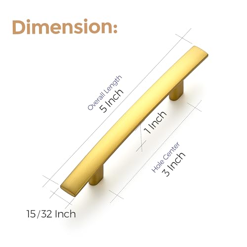 Image of Ravinte 10 Pack Cabinet Handles Brushed Brass Cabinet Pulls Kitchen Cabinet Handles,Curved Drawer Pulls in 5-3 /16 Inch Length with 3 Inch Hole Center Arch Kitchen Cabinet Hardware