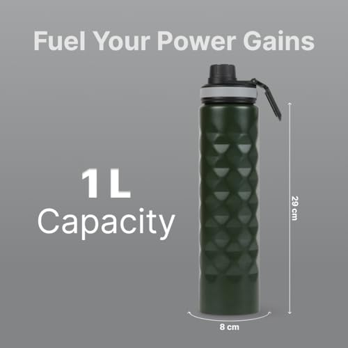 Image of CULT Stainless Steel Water Bottle 1 Litre with Diamond Sports Cap - Durable, Leakproof, Rust-Resistant, Easy to Clean, Lightweight & Portable - Stylish Sage Green Design