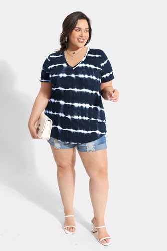 Image of RITERA Women Plus Size Tops Tie Dye V Neck Shirt Floral Camo Summer Short Sleeve Tunic Oversized Ladies Blouse XL-5XL