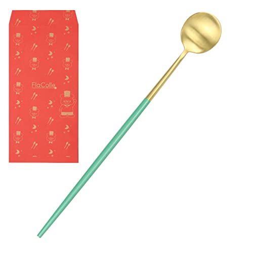 【フラコレ モダン】北欧 カトラリー ロングスプーン マドラー おしゃれ 【オリジナルパッケージ】 スプーン カラー全16色 ゴールドターコイズ