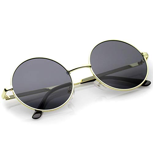 zeroUV Retro Metal Frame Slim Temple Neutral-Colored Lens Round Sunglasses 51mm4