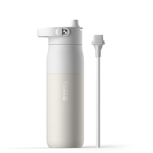 BRITA LARQ Essential Drinking Bottle with Straw White (680ml) Stainless Steel Water Bottle Double-Walled Insulation (24h Cold) with Detachable Soft-Touch Handle Dishwasher Safe