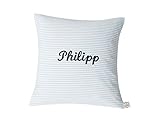  Namenskissen VICHY hellblau von paula & ferdinand - Geschenk zur Geburt und Taufe - Kissen personalisiert - Kissen mit Name