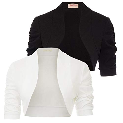 Belle Poque Women Open Front Shrug Cardigan Black and White Shrugs Cropped Bolero Jacket 2 Pack (Black&White, XL)