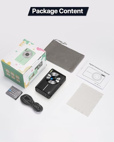 Image of Digital Camera, 1080P, 44MP, Compact Portable Camera, with 2.4 Inch LCD Display, 16 x Digital Zoom, 32G Micro Memory Card, 1 Battery for Teens and Students, Black