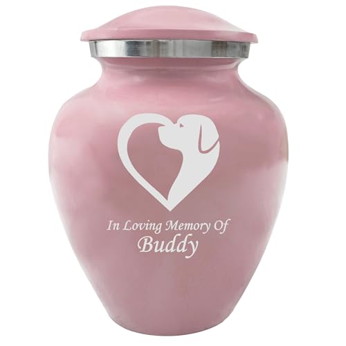 Pink Pet Cremation Urns, Urn for Cats, Dogs, Artwork Cremation Urn, Ash Urns with Personalized Engraving (Dog Heart)