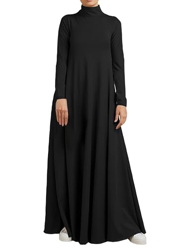 WSPLYSPJY Women Girls High Neck Long Sleeve Abaya Muslim Dress Solid Color Prayer Clothes Islamic Robe2