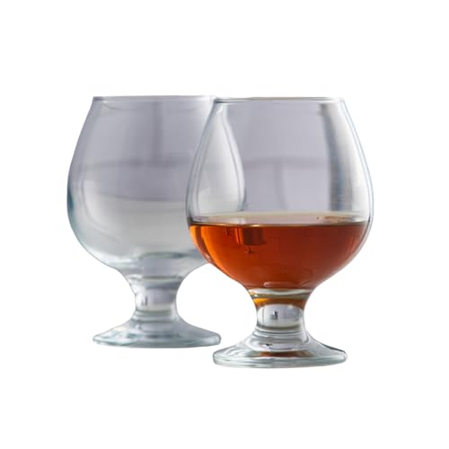 Darthome Set of Large 390ml Stemmed Cognac Brandy Glasses Clear Glass Retro Balloon (2)