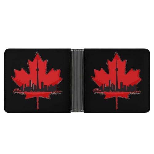 Canada Maple Leaf Skyline Funny Billfold Wallet Credit Card Holder Slim Passcase Pouch Purse for Men Women