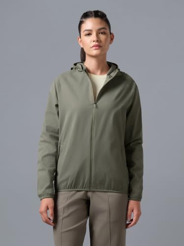 Image of TECHNOSPORT Women's Solid Slim Fit Hooded Jacket with TECHNOWARM+ | Full Zip Polyester Winter Jacket for Sports, Gym, Travel & Casual Wear | Long Sleeve Hooded Activewear with Moisture-Wicking Fabric